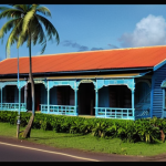 바누아투 독립 과정 - **A vivid depiction of Port Vila during the Anglo-French Condominium era (pre-1980).** The scene sho...