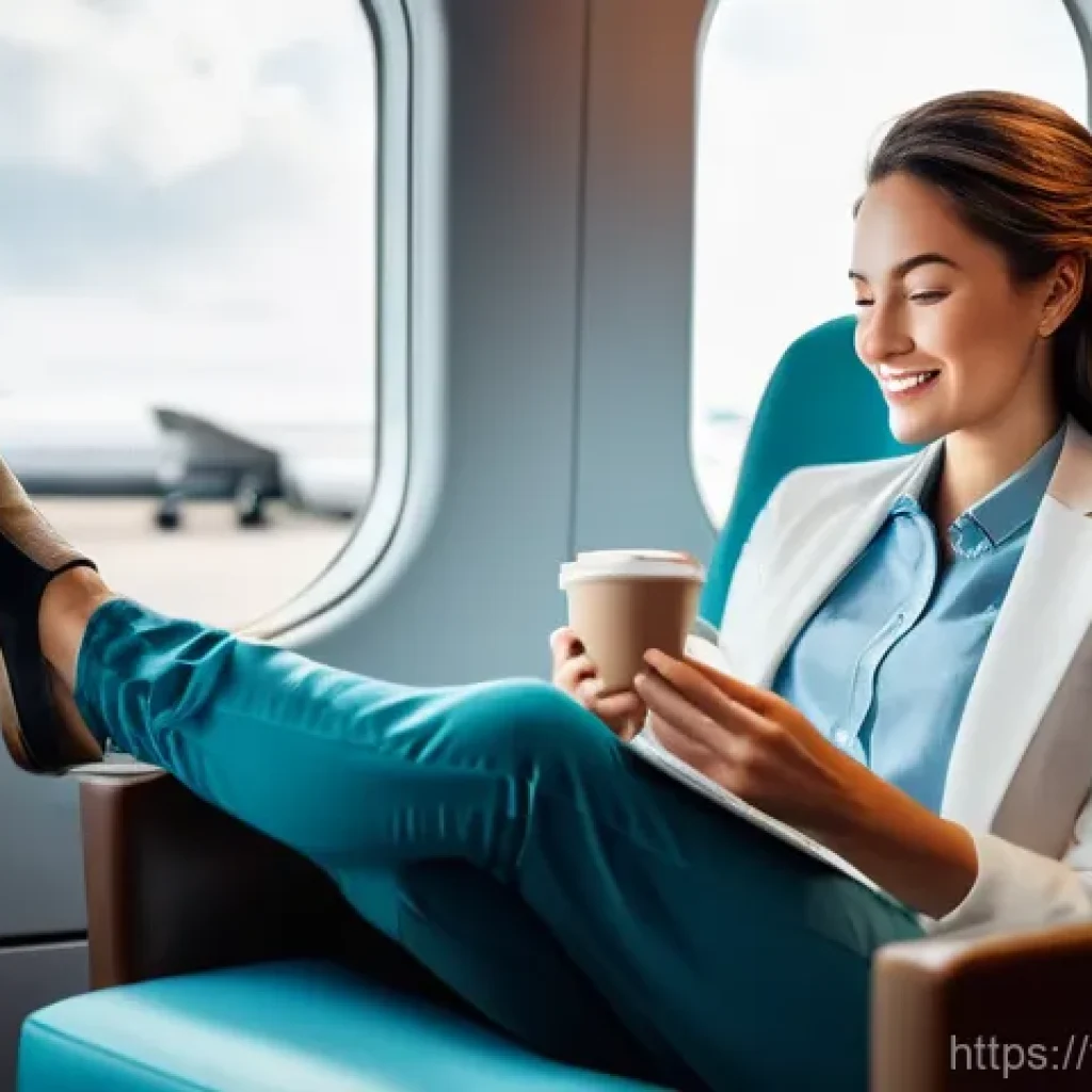 바누아투에서 한국으로 가는 항공편 - A female traveler in her late 20s, dressed in comfortable yet stylish travel attire, is relaxing in ...